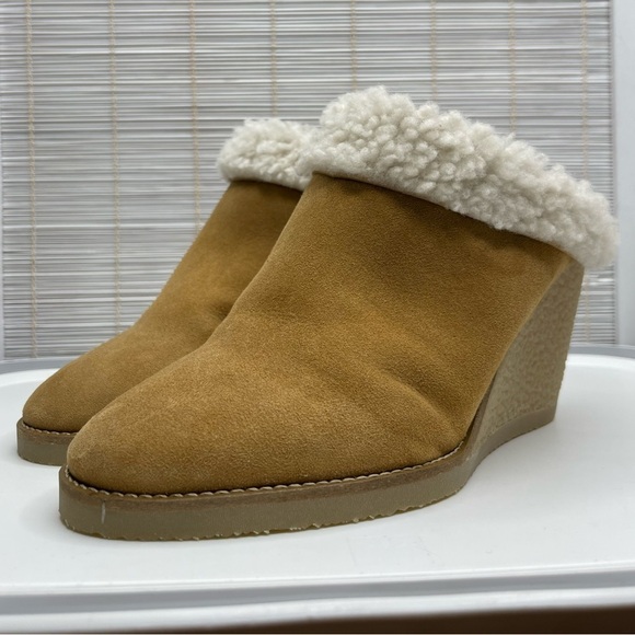 Isabel Marant Takita Shearling Wedge Size 8 Tan Suede - Picture 1 of 8
